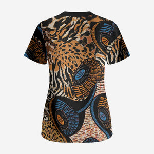 African Ankara Motifs Mixed Animal Skins Scrub Top