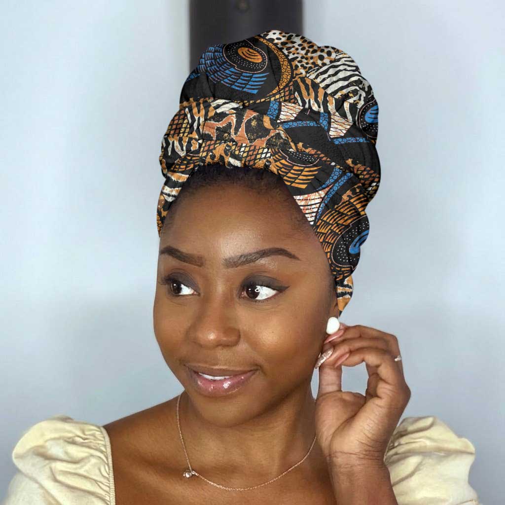 African Ankara Motifs Mixed Animal Skins Simple Headwrap