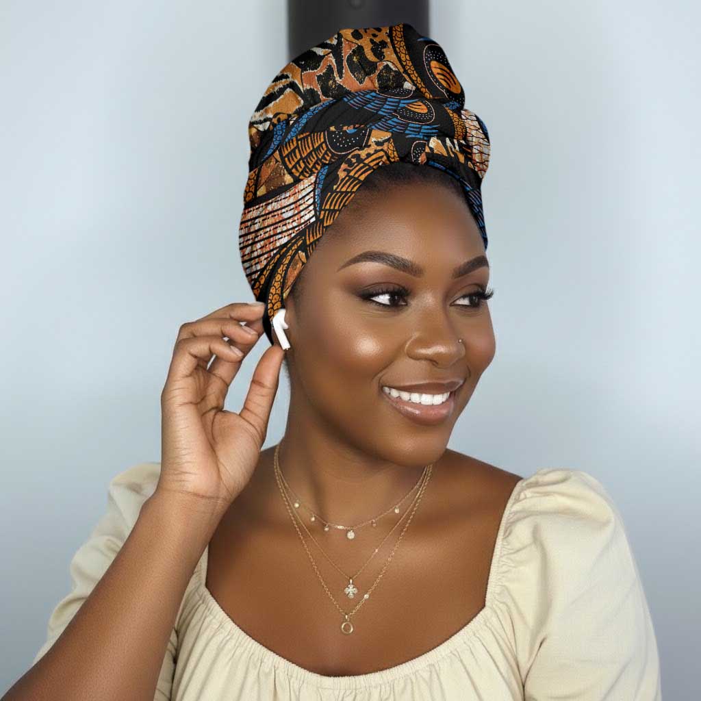 African Ankara Motifs Mixed Animal Skins Simple Headwrap
