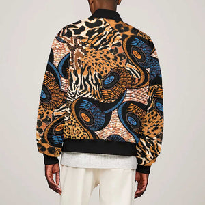 African Ankara Motifs Mixed Animal Skins Sleeve Zip Bomber Jacket