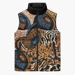 African Ankara Motifs Mixed Animal Skins Sleeveless Puffer Jacket