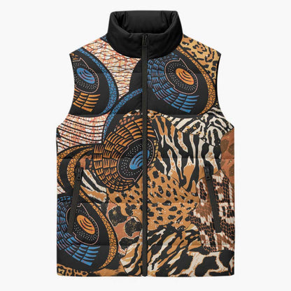 African Ankara Motifs Mixed Animal Skins Sleeveless Puffer Jacket