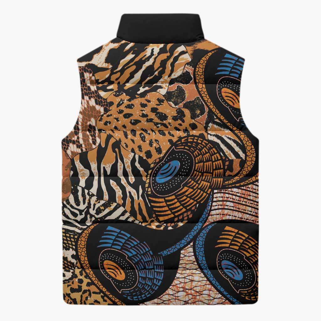 African Ankara Motifs Mixed Animal Skins Sleeveless Puffer Jacket