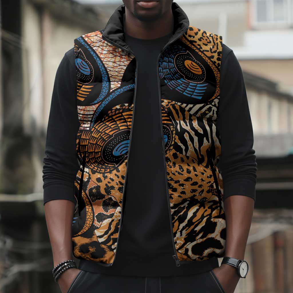 African Ankara Motifs Mixed Animal Skins Sleeveless Puffer Jacket