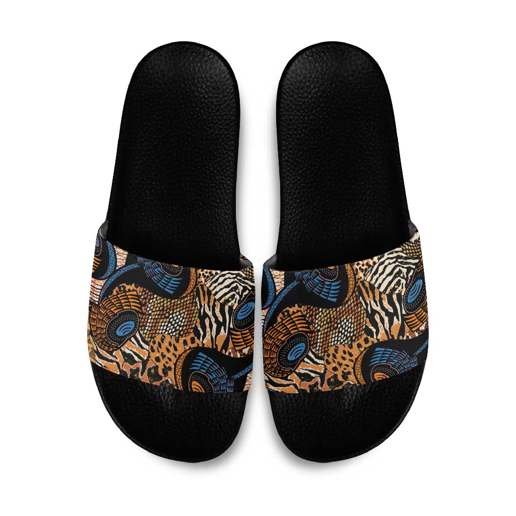 African Ankara Motifs Mixed Animal Skins Slide Sandals