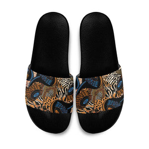 African Ankara Motifs Mixed Animal Skins Slide Sandals