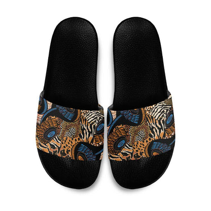 African Ankara Motifs Mixed Animal Skins Slide Sandals