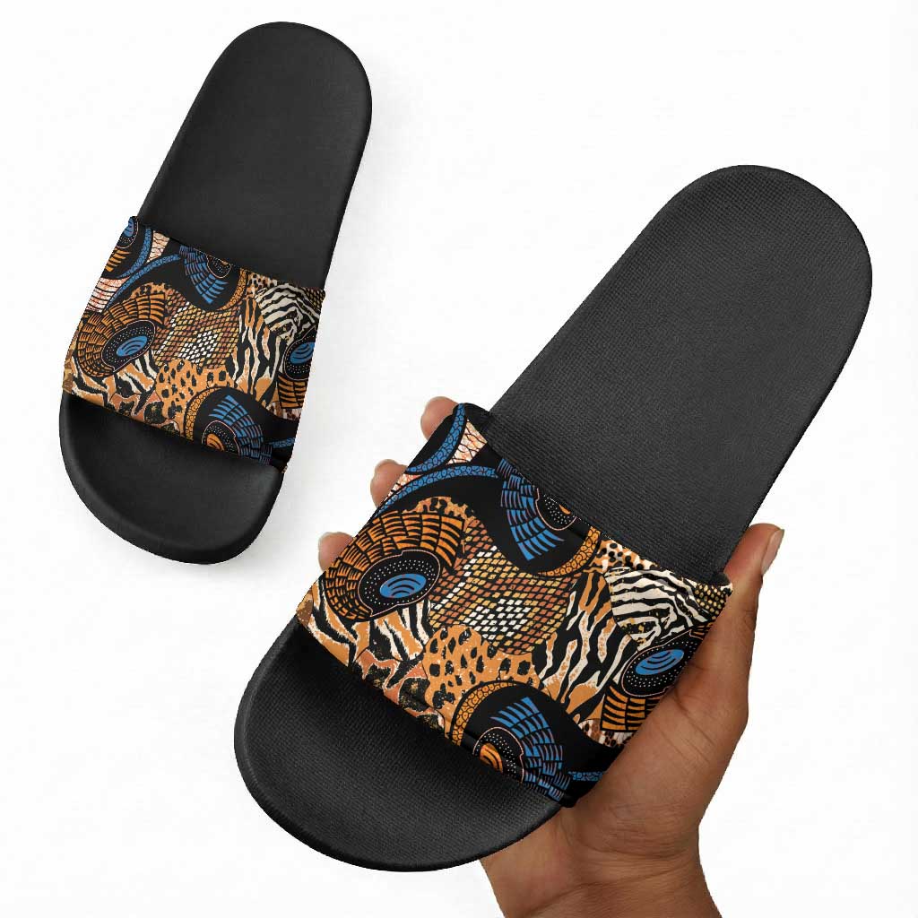 African Ankara Motifs Mixed Animal Skins Slide Sandals
