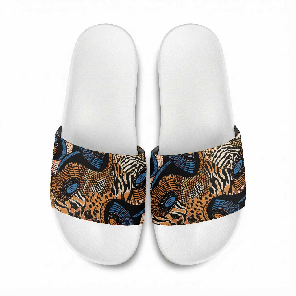 African Ankara Motifs Mixed Animal Skins Slide Sandals