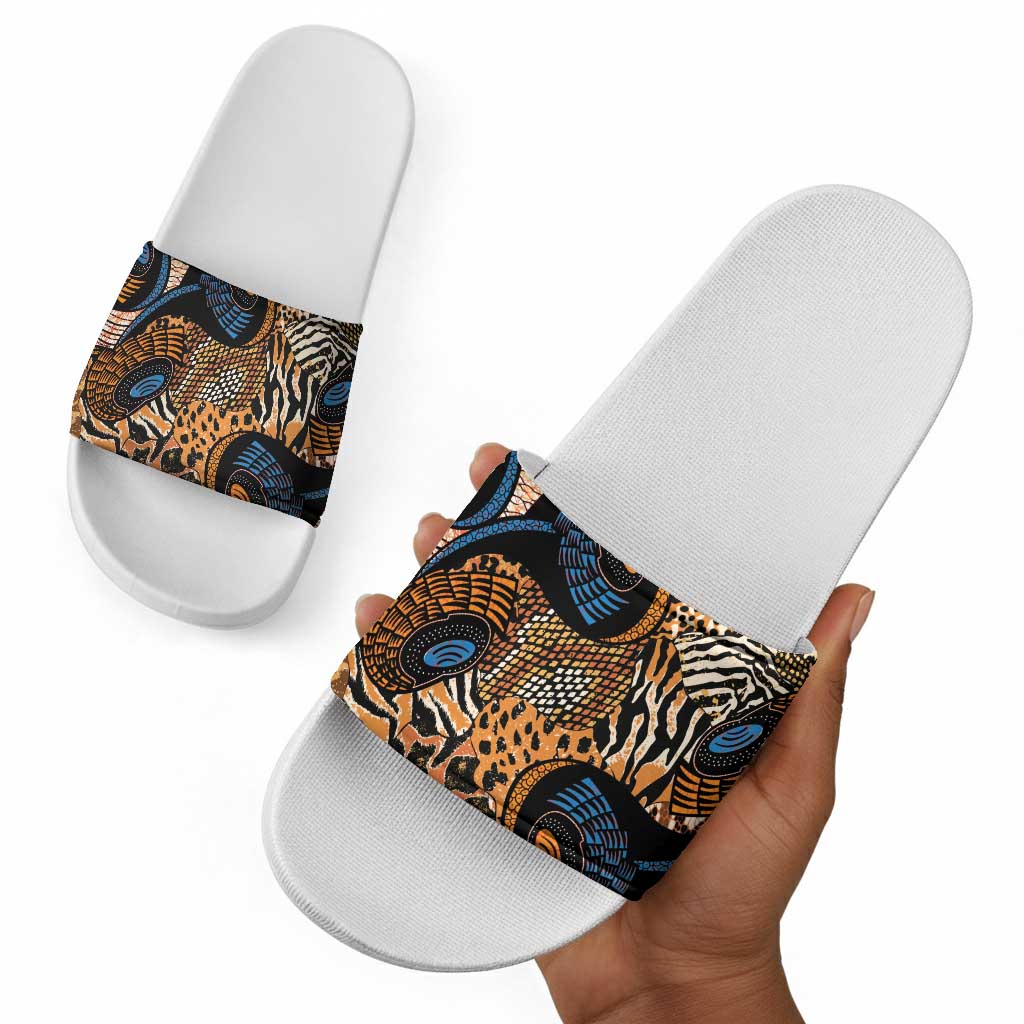 African Ankara Motifs Mixed Animal Skins Slide Sandals