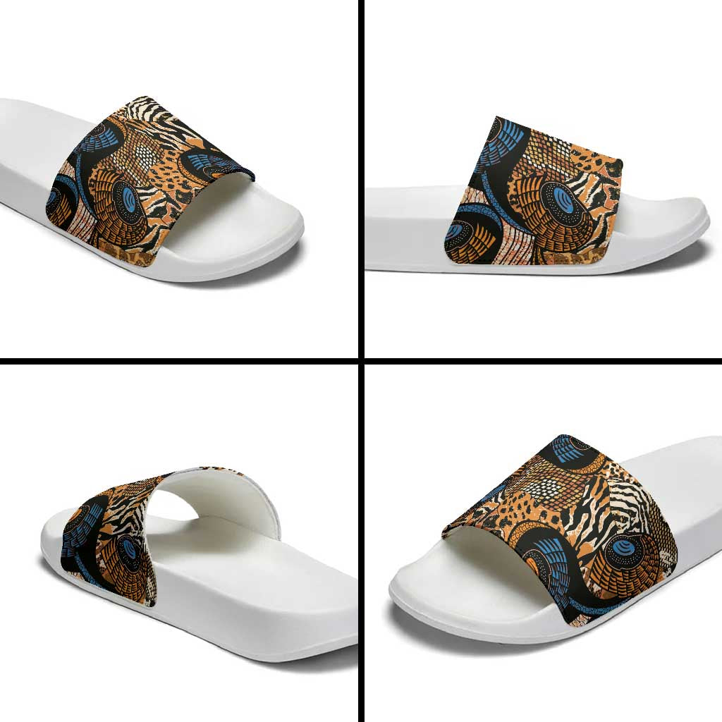 African Ankara Motifs Mixed Animal Skins Slide Sandals