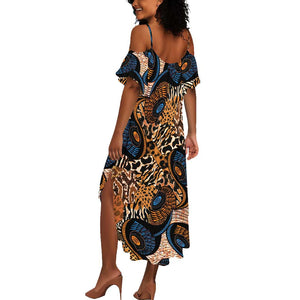 African Ankara Motifs Mixed Animal Skins Summer Maxi Dress