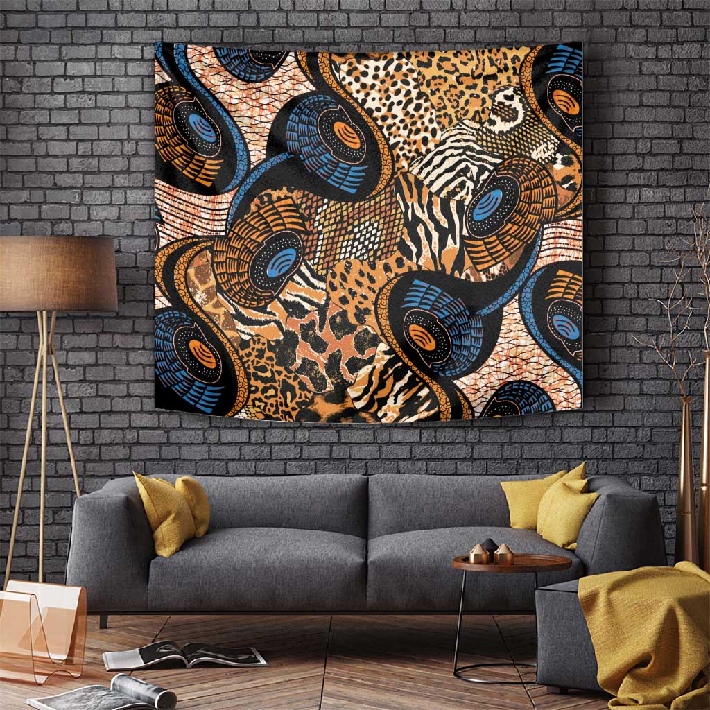 African Ankara Motifs Mixed Animal Skins Tapestry