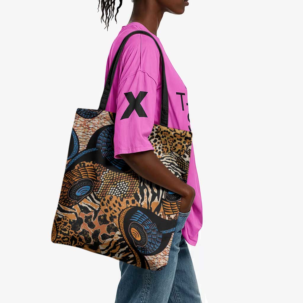 African Ankara Motifs Mixed Animal Skins Tote Bag