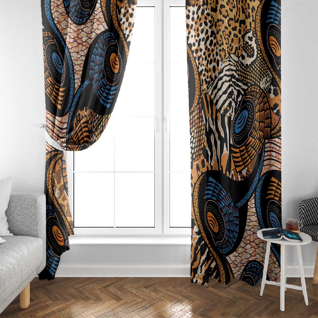 African Ankara Motifs Mixed Animal Skins Window Curtain