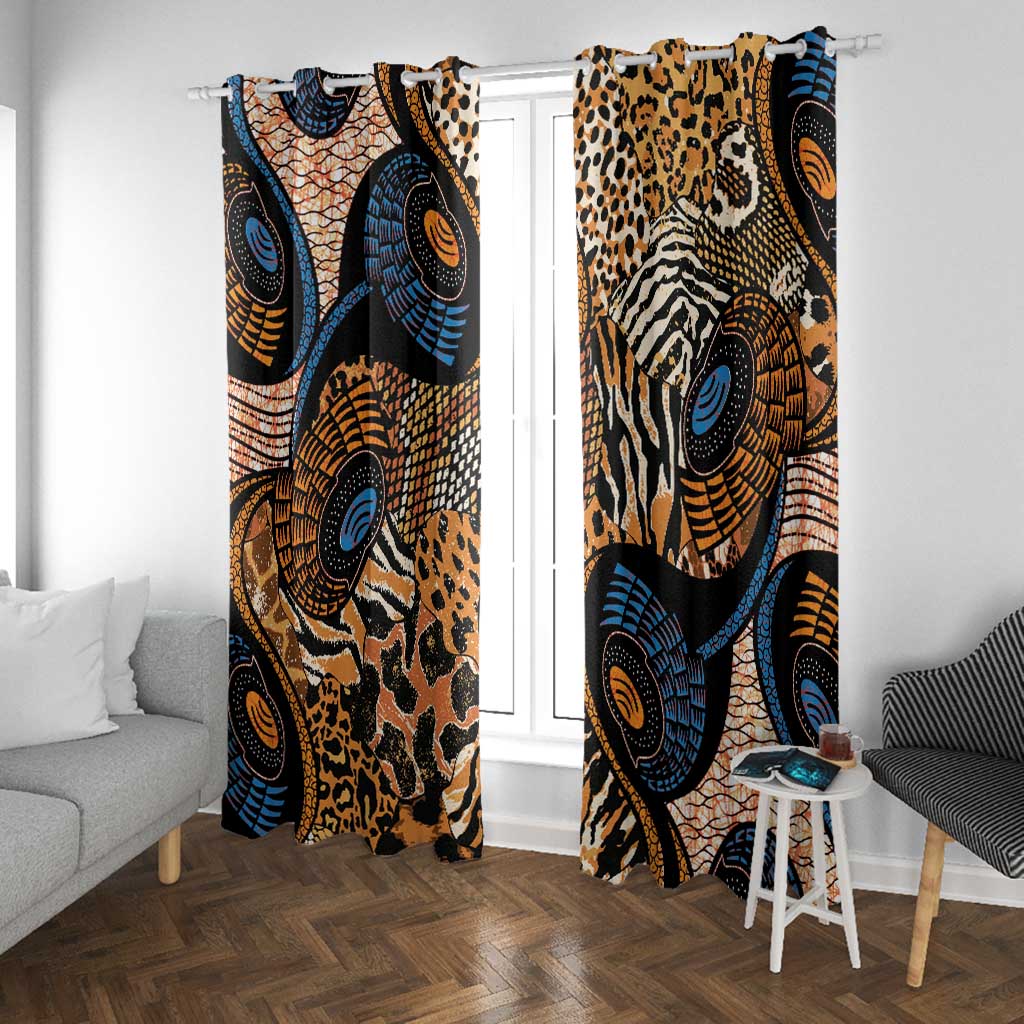 African Ankara Motifs Mixed Animal Skins Window Curtain