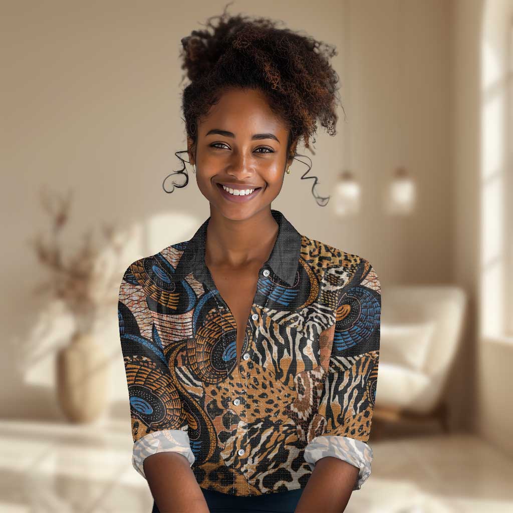 African Ankara Motifs Mixed Animal Skins Women Casual Shirt