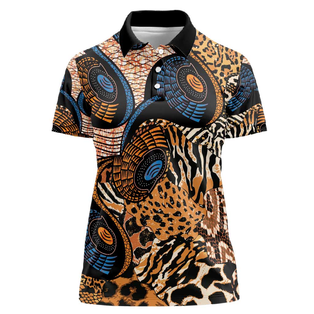 African Ankara Motifs Mixed Animal Skins Women Polo Shirt