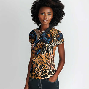 African Ankara Motifs Mixed Animal Skins Women Polo Shirt