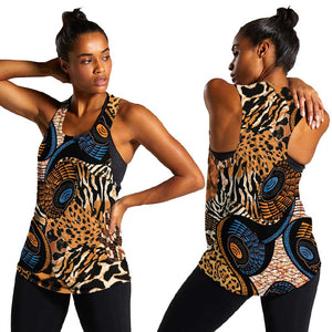 African Ankara Motifs Mixed Animal Skins Women Racerback Tank