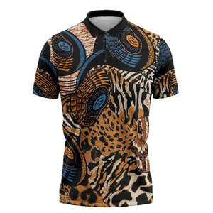 African Ankara Motifs Mixed Animal Skins Zipper Polo Shirt