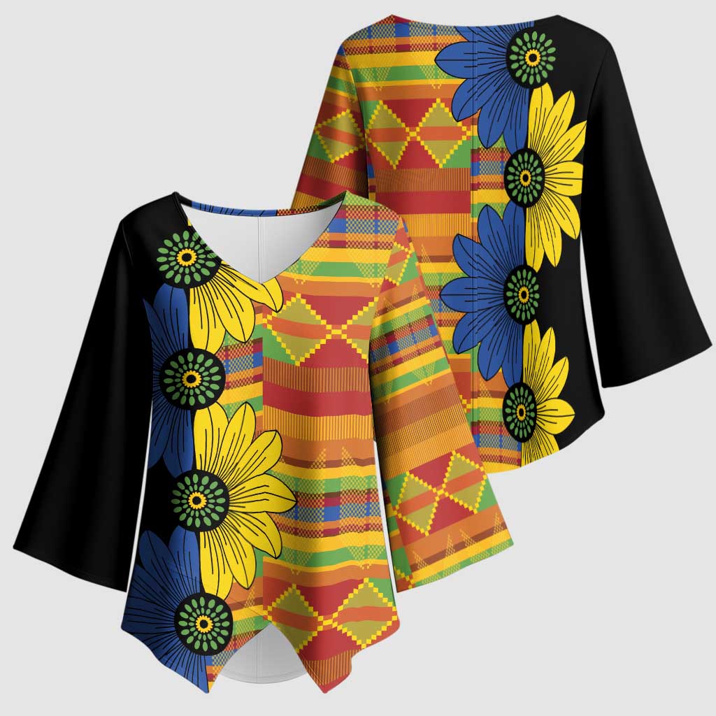 African Ethnic Kitenge Ankara Style Kimono Sleeve Blouse