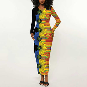 African Ethnic Kitenge Ankara Style Long Sleeve Bodycon Dress