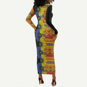 African Ethnic Kitenge Ankara Style Long Sleeve Bodycon Dress