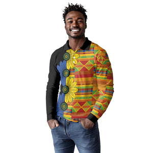 African Ethnic Kitenge Ankara Style Long Sleeve Polo Shirt