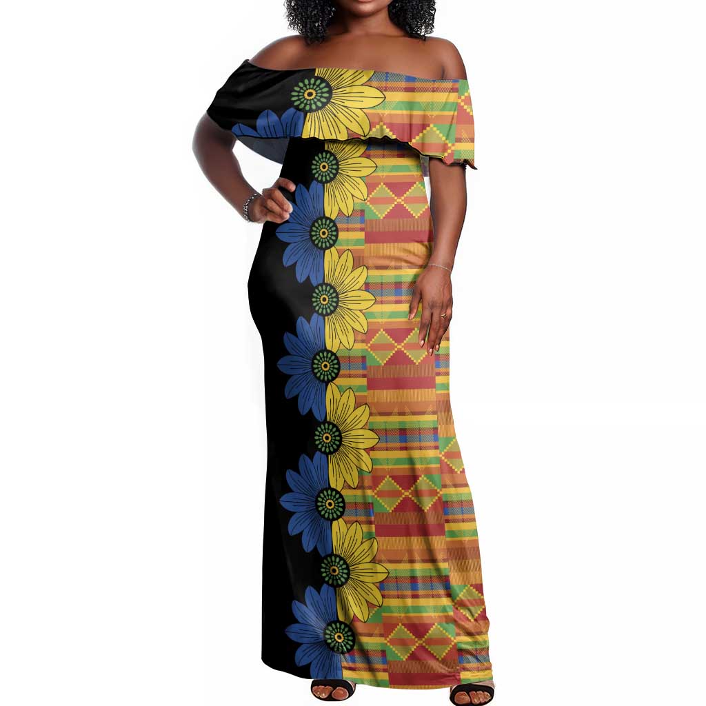 African Ethnic Kitenge Ankara Style Off Shoulder Maxi Dress