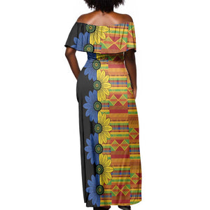 African Ethnic Kitenge Ankara Style Off Shoulder Maxi Dress