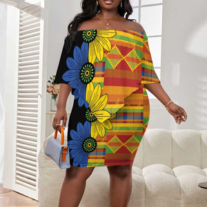 African Ethnic Kitenge Ankara Style Off Shoulder Short Dress