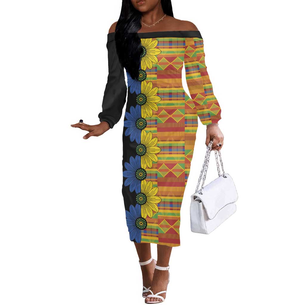 African Ethnic Kitenge Ankara Style Off The Shoulder Long Sleeve Dress