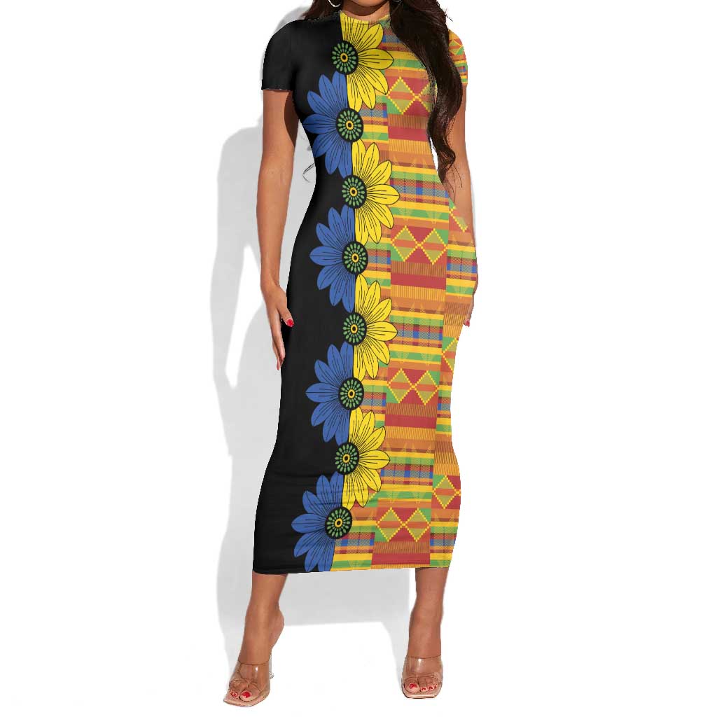 African Ethnic Kitenge Ankara Style Short Sleeve Bodycon Dress