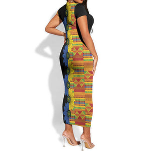 African Ethnic Kitenge Ankara Style Short Sleeve Bodycon Dress