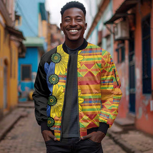 African Ethnic Kitenge Ankara Style Sleeve Zip Bomber Jacket