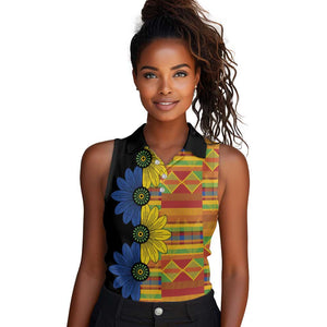 African Ethnic Kitenge Ankara Style Women Sleeveless Polo Shirt