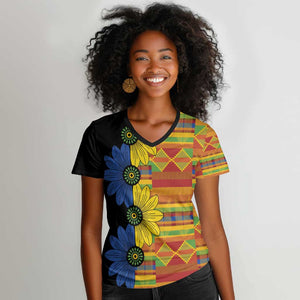 African Ethnic Kitenge Ankara Style Women V-Neck T-Shirt