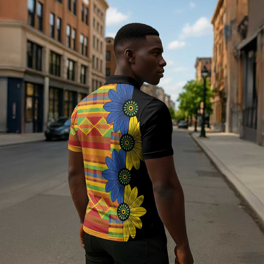 African Ethnic Kitenge Ankara Style Zipper Polo Shirt