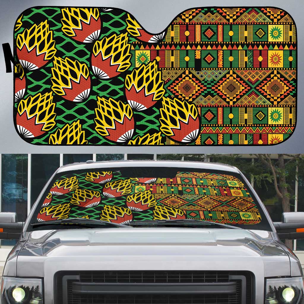 African Tribal Geometric Mixed Kanga Pattern Auto Sun Shade