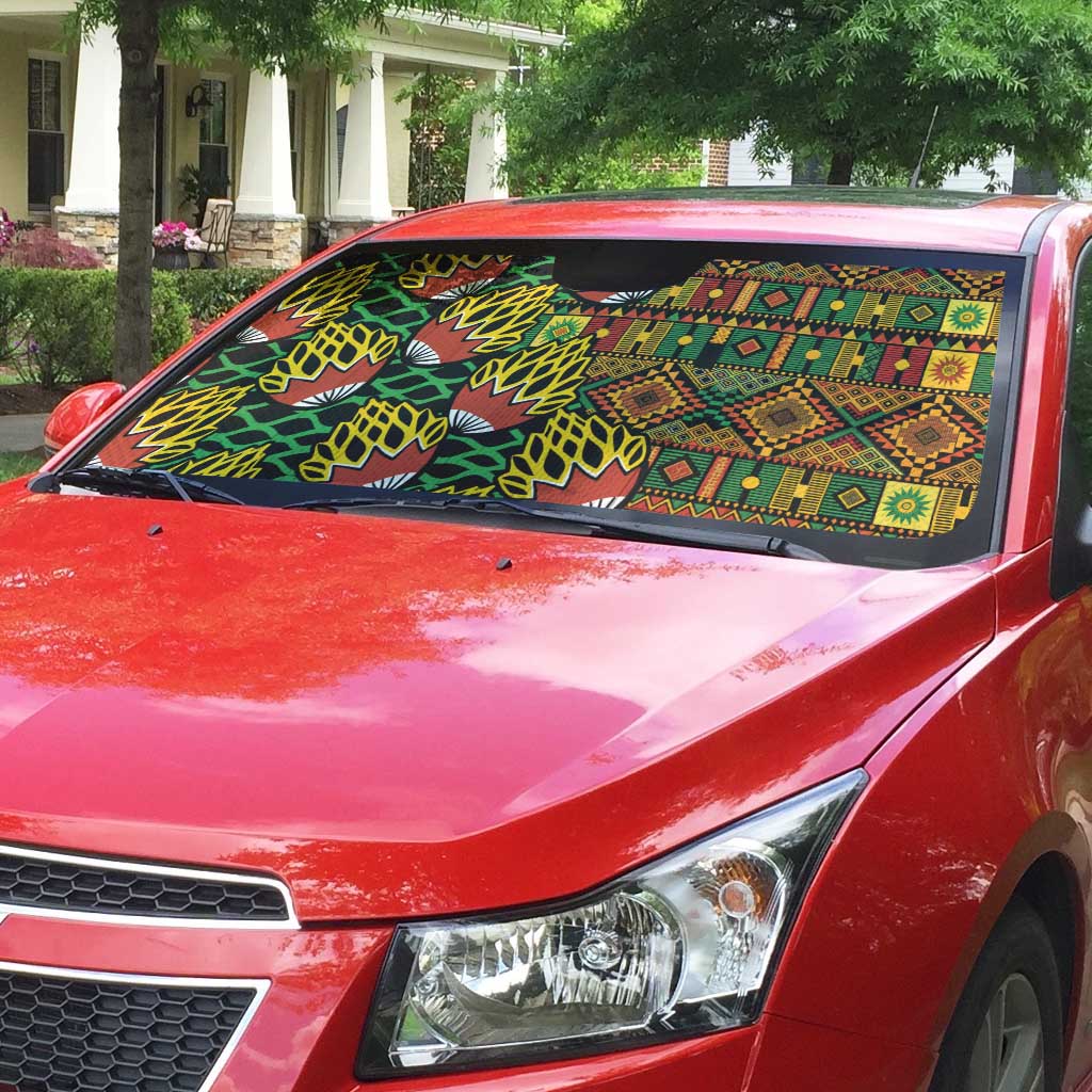 African Tribal Geometric Mixed Kanga Pattern Auto Sun Shade
