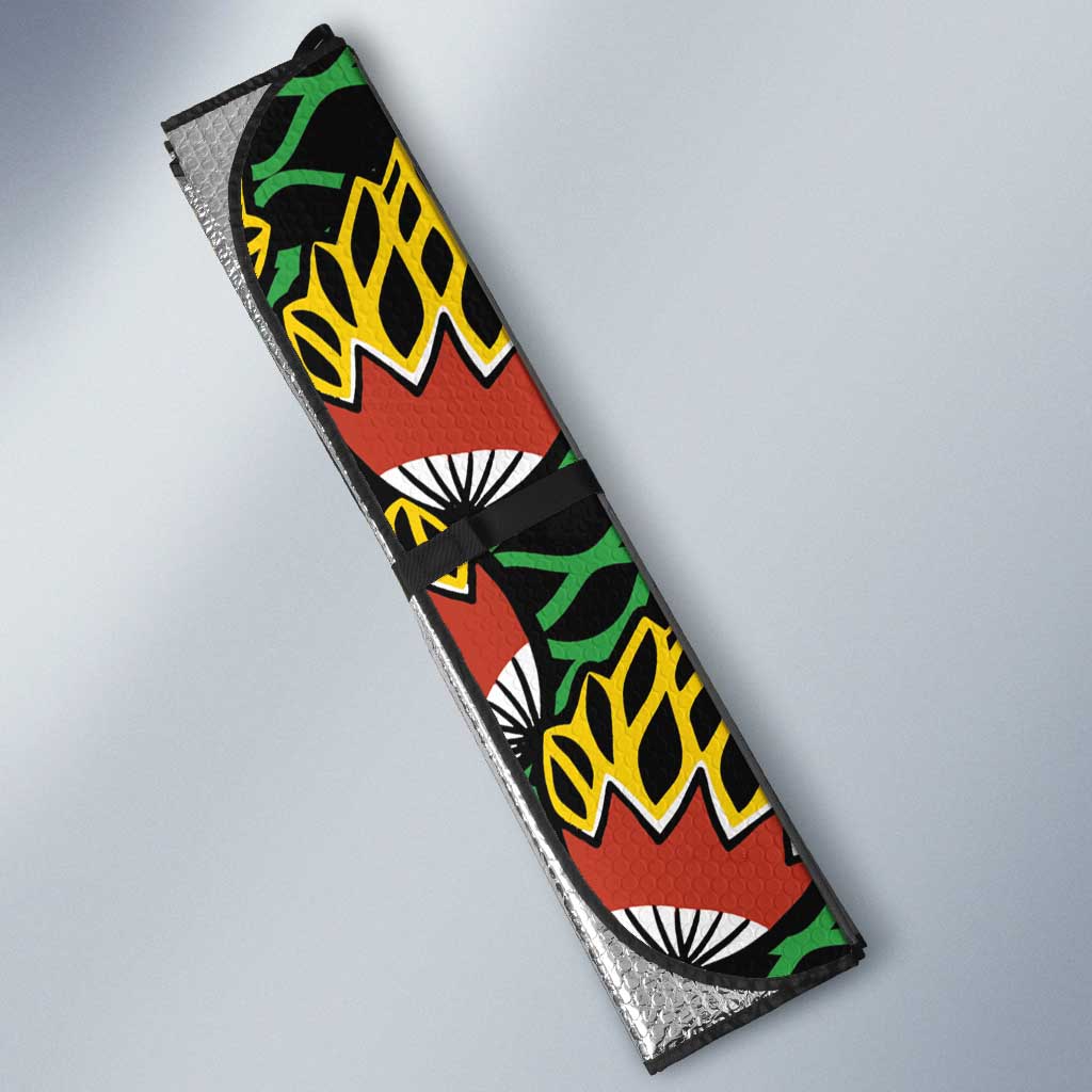 African Tribal Geometric Mixed Kanga Pattern Auto Sun Shade