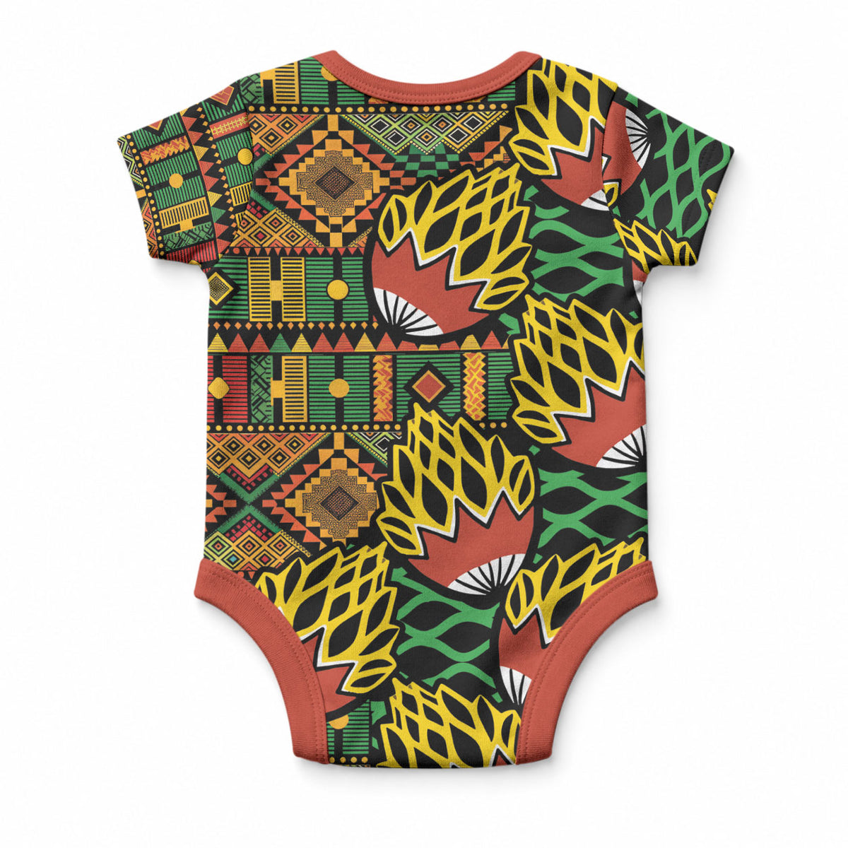African Tribal Geometric Mixed Kanga Pattern Baby Onesie