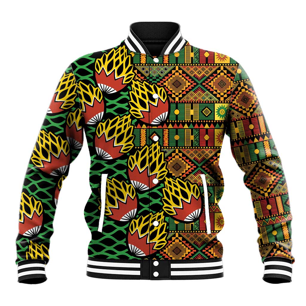 African Tribal Geometric Mixed Kanga Pattern Baseball Jacket