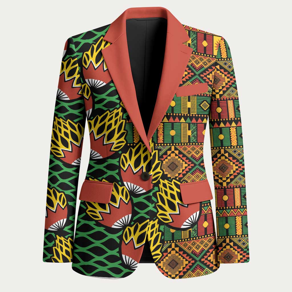 African Tribal Geometric Mixed Kanga Pattern Blazer