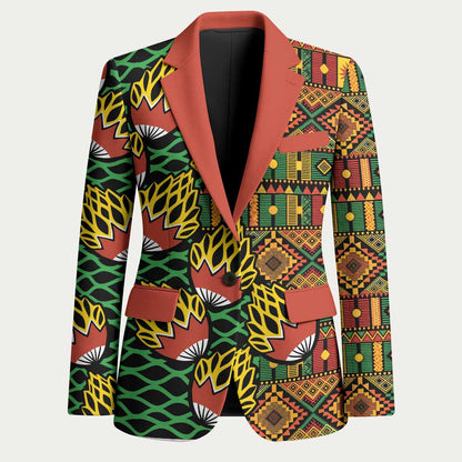 African Tribal Geometric Mixed Kanga Pattern Blazer