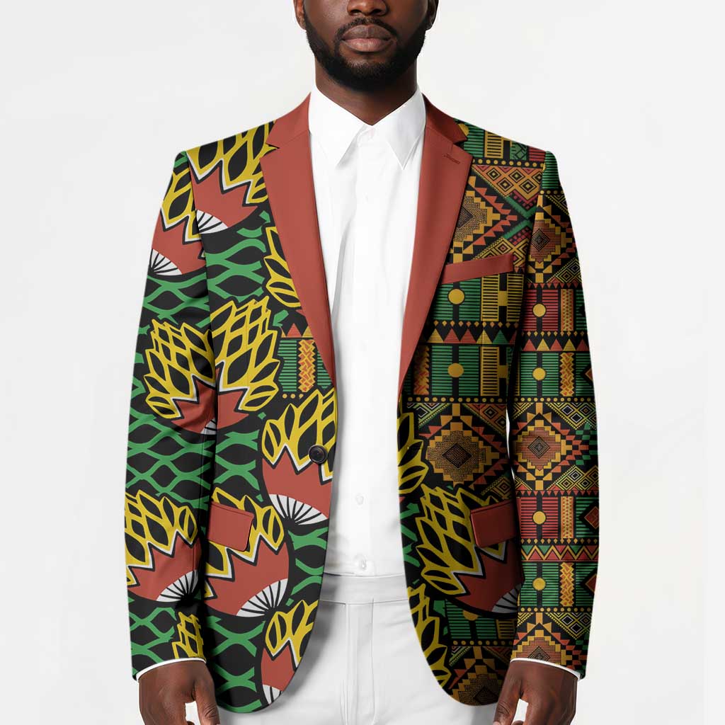 African Tribal Geometric Mixed Kanga Pattern Blazer