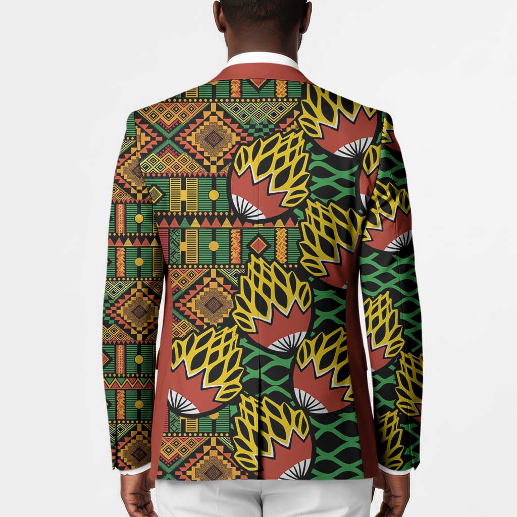 African Tribal Geometric Mixed Kanga Pattern Blazer