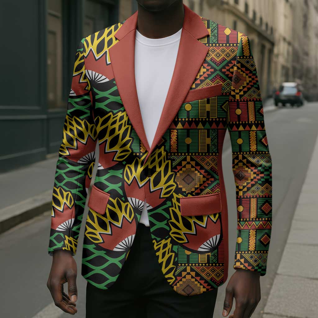 African Tribal Geometric Mixed Kanga Pattern Blazer