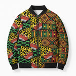 African Tribal Geometric Mixed Kanga Pattern Bomber Puffer Jacket